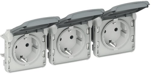 Розетка с заземлением без рамки Legrand Plexo 3-м. крышка шторки IP55 серый картинка